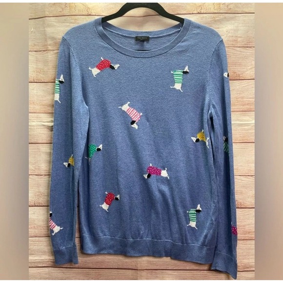 Talbots Sweaters - Talbots Chambray Blue Dachshund Weiner Dog Novelty Pullover Sweater M/Medium EUC